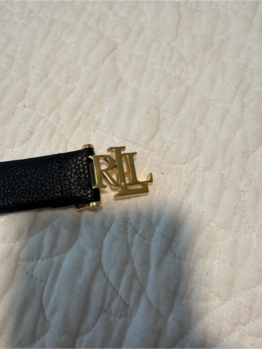 Ralph Lauren BPebbled Leather Belt with Gold RLL Logo Buckle